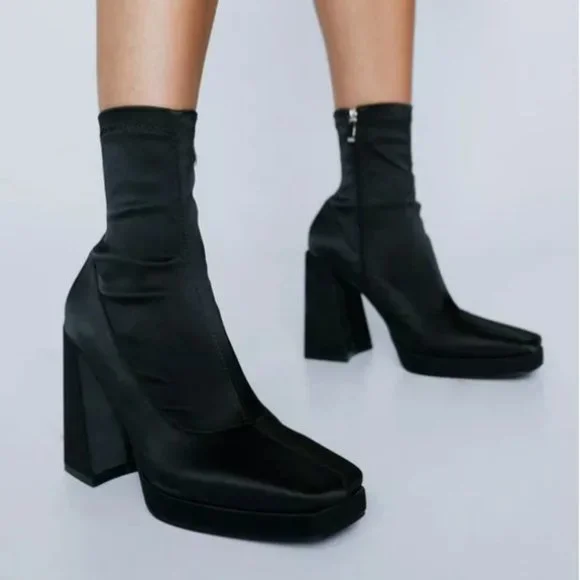 Leather Boots Nasty Gal Sock Boot Nasty Gal Shoes Nasty Gal Black